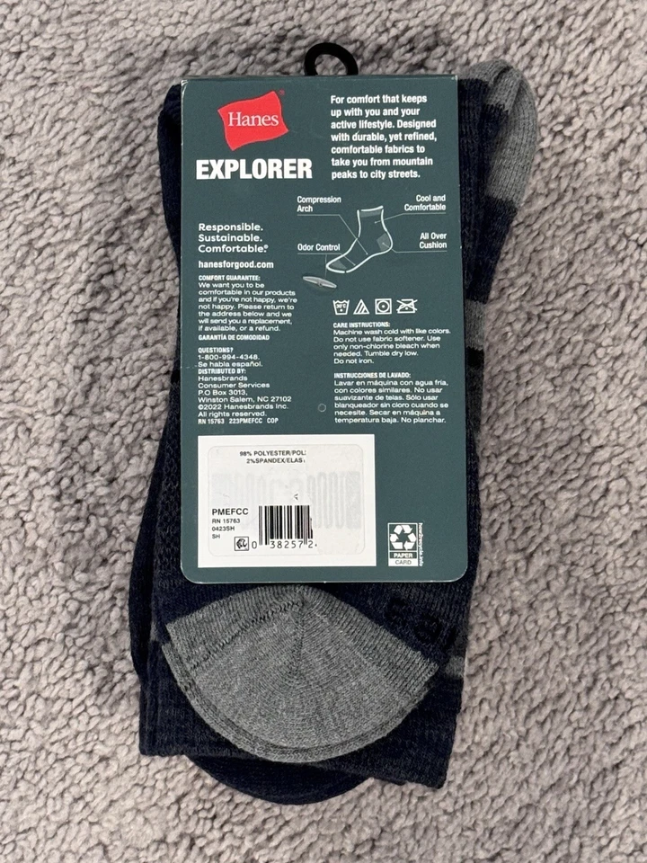 Calcetines Hanes Explorer Downtown Streets para hombre, amortiguación integral, paquete de 3 pares Foto 2 de 2