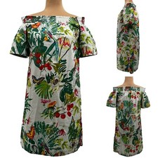 J. Crew Off The Shoulder Dress Ratti Into The Wild Tropical Floral Birds Size 0