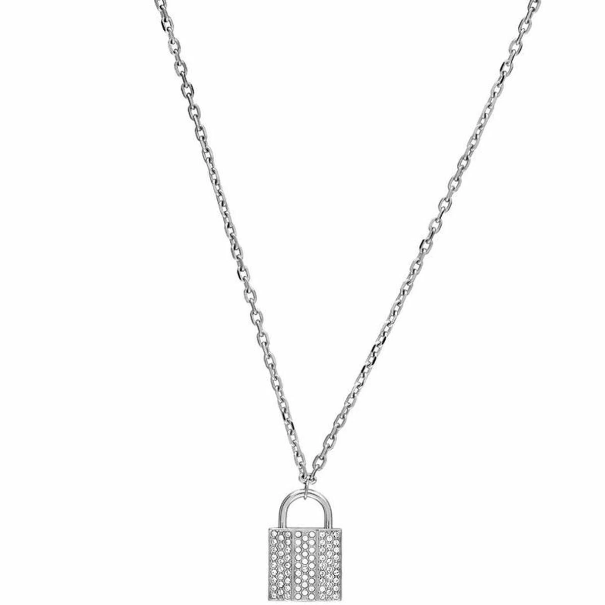 Swarovski Women s Necklace Rhodium Plated Silver Padlock Crystal Pendant 5120620