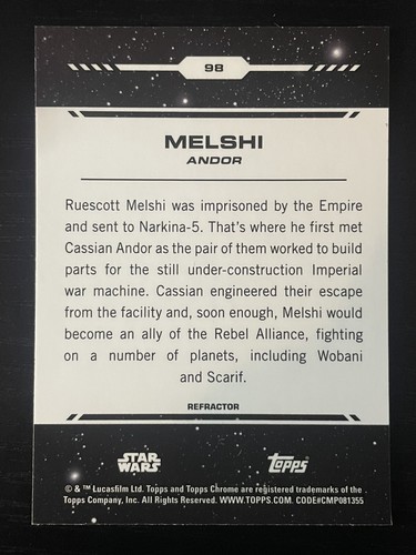 2024 Topps Chrome Star Wars Melshi Refractor Parallel Andor #98 - Picture 2 of 2