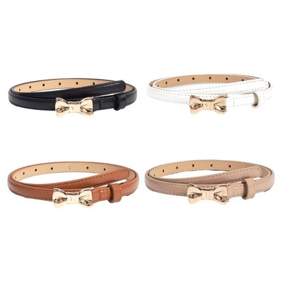 Y2K Girls PU Thin Waist Belt for Jeans Dress Cowgirl Bow Buckle Waistband