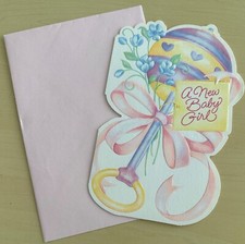 A New Baby' Girl GREETING CARD - NEW - Baby Rattle