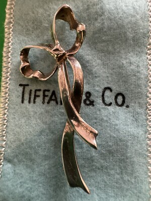 Vtg 1985 Tiffany & Co 2 1/8” Sterling Silver Ribbon Bow / Pin 