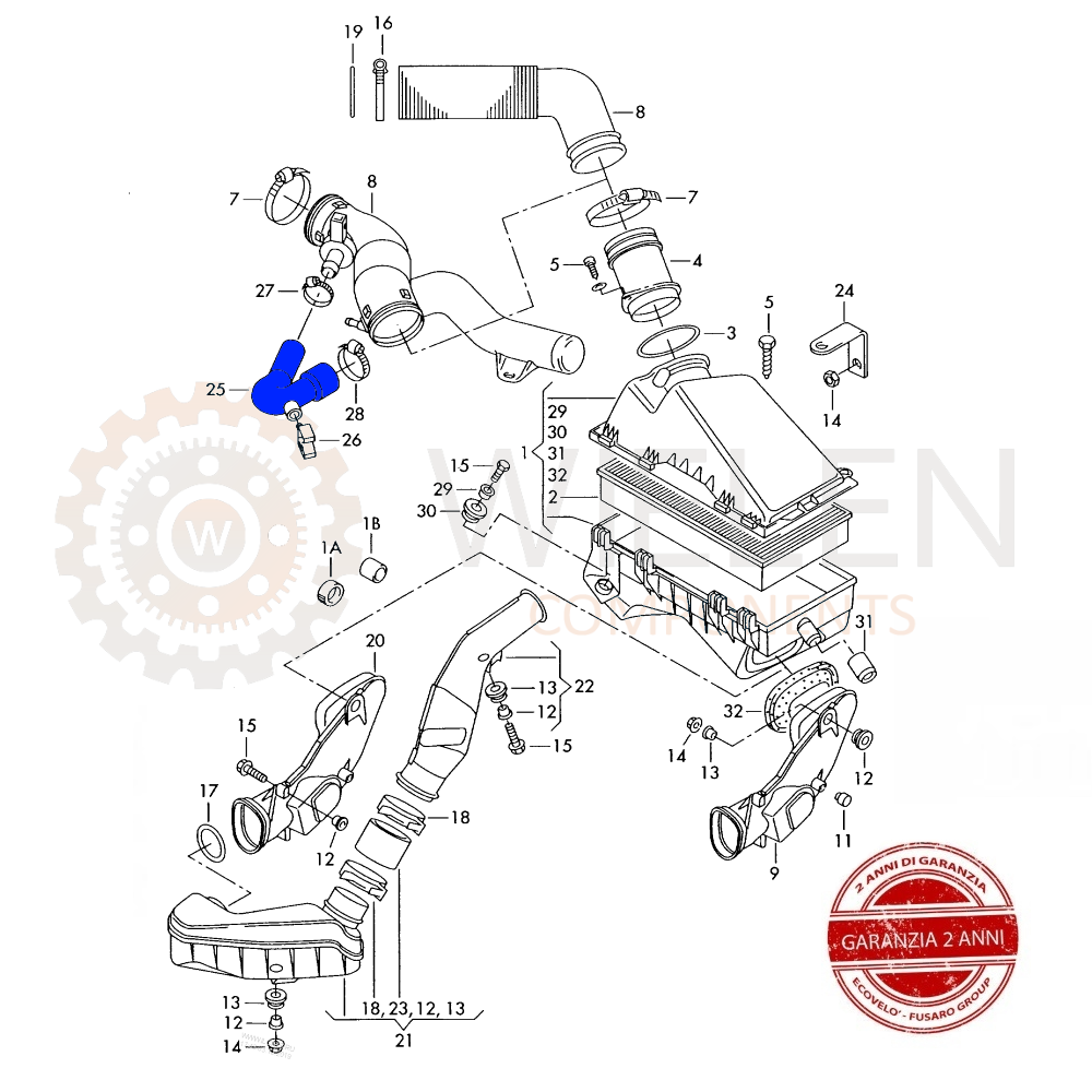 MANICOTTO INTERCOOLER TUBO TURBO ARIA VW BORA, GOLF IV 2.0 / 4motion