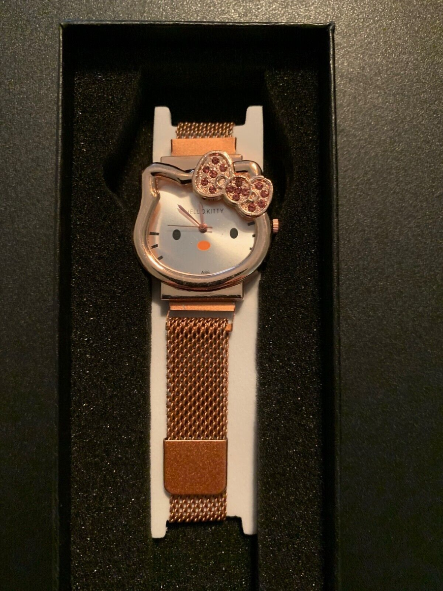 Hello Kitty Rose Gold Magnetic Mesh Strap‎ Brand New Watch Hello Kitty, Metallic Dial Mesh Bracelet, Quartz Movement  main image 3