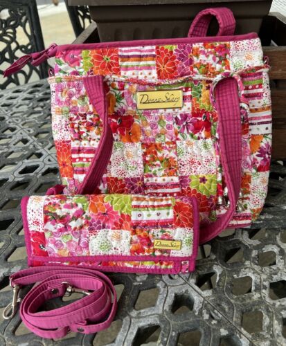 Donna Sharp Quilted Pink Paisley Purse W/ Wallet Clutch & Strap Purple Orange