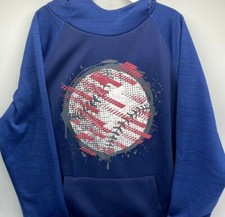 Boys Size L 14/16 Fleece Pull-Over Hoodie Sweatshirt Blue Baseball 34Val
