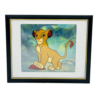 Disney Lion King Simba Animation Cel With Background 1995 8  x 7.75  Framed