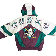Vtg PRO PLAYER MIGHTY DUCKS of ANAHEIM Daniel Young Size Small Hooded *Stained*