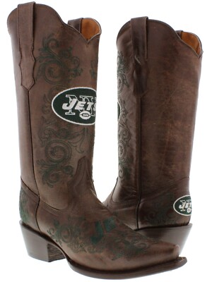 Brown New York Jets Rodeo Riding Leather Cowboy Boots Western Snip