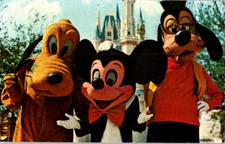 Vintage Postcard Disney Characters Grouped With Castle In Background