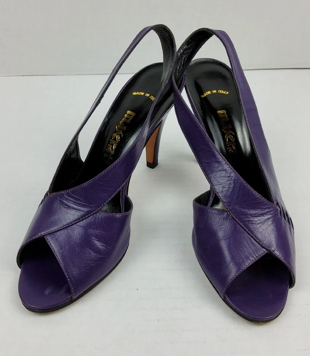 Vintage Maserati Italy Women s Purple Leather Peep Toe Heels Pumps Size 7.5M