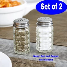 Set of 2 Retro Style Glass Salt and Pepper Shakers 1.5 oz with Stainless Tops