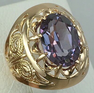 USSR Original Alexandrite (lab. made) Solid Rose Gold Ring 583 14K 9.19 g. 9 US