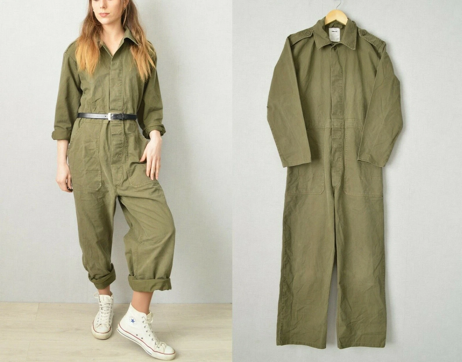 Unisex Vintage Overalls Boiler Suit Dutch MOD Army Workwear / Jumpsuit / Green