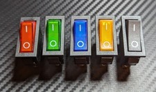 Rocker Switch LED or Neon 230V AC Mains DC SPST Red Green Blue Yellow Black