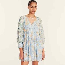 New J. Crew Women's Multicolor Floral Crinkle Chiffon Dress Long Sleeve Size 6