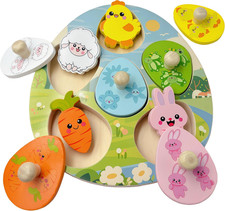 Easter Wooden Peg Puzzles Montessori Educational Toys for Toddlers 1-3 Years, Ea