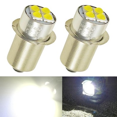 (2) P13.5S Flashlight White LED Light Bulbs For Black-Decker + Fire-Storm Lights
