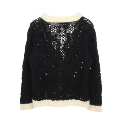 CHANEL COCO Mark Button Cable Knitwear Cardigan #40 wool silk