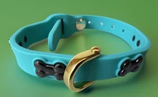 NEW Bonefly Puppy Dog Gift Collar Aqua  Gold 4 Black Bone Metal Charms Sz XS