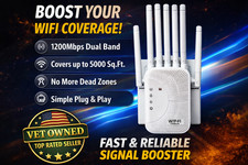 WiFi Extender 1200Mbps WiFi Booster Signal Amplifier w/ Dual Antennas  Ethernet