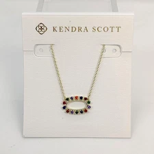 New Kendra Scott Elisa Open Frame Multi-color Crystal Pendant Necklace In Gold