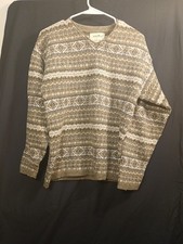 VTG Eddie Bauer Fair Isle Sweater Winter Ski Beige Pullover Sz M Wool Blend 