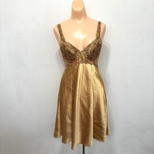 Victorias Secret Y2K Babydoll Slip Dress Small Gold Satin Lace Cottage Coquette
