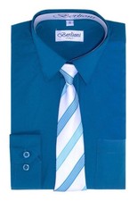 Boys Formal Long Sleeve Kids Teal Button Up Dress Shirt Set With Tie - 20