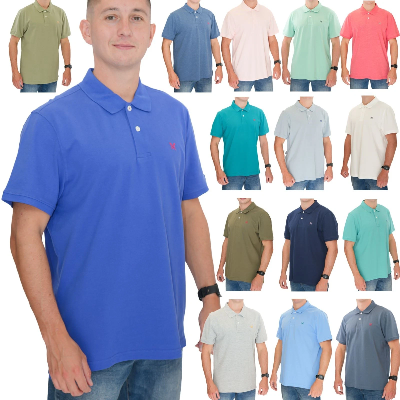 Mens Crew Clothing Polo Shirts Classic Pique Cotton Short Sleeve XL 2XL 3XL