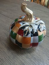 NEW MacKenzie-Childs Multi Color Fall Pumpkin Gold Stem 5 Inch RARE