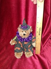 Vintage Halloween Witch Teddy Bear Plush   Witch Hat  Purple Bow   11"