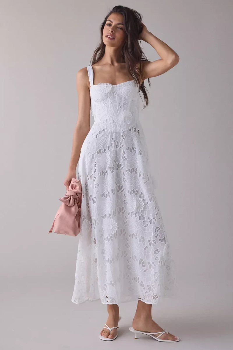 knee length dresses for ladies Dolce Broderie Anglaise Embroidered Cotton Backless Midi Dress main image 0