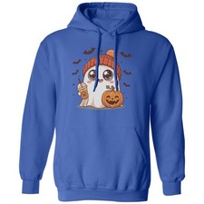 Cozy Ghost Pumpkin Season Halloween Vibes Unisex Hooded Sweatshirt
