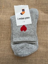 New Women  s Grey Cotton Socks Red Heart Cute Gift Size 35-40