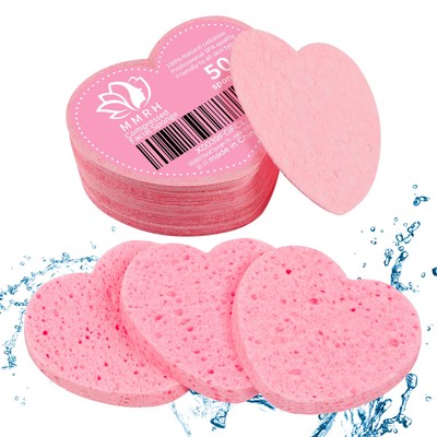 50-Count Heart Shape Compressed Facial Sponges, 50 Count (Pack of 1), Pink 