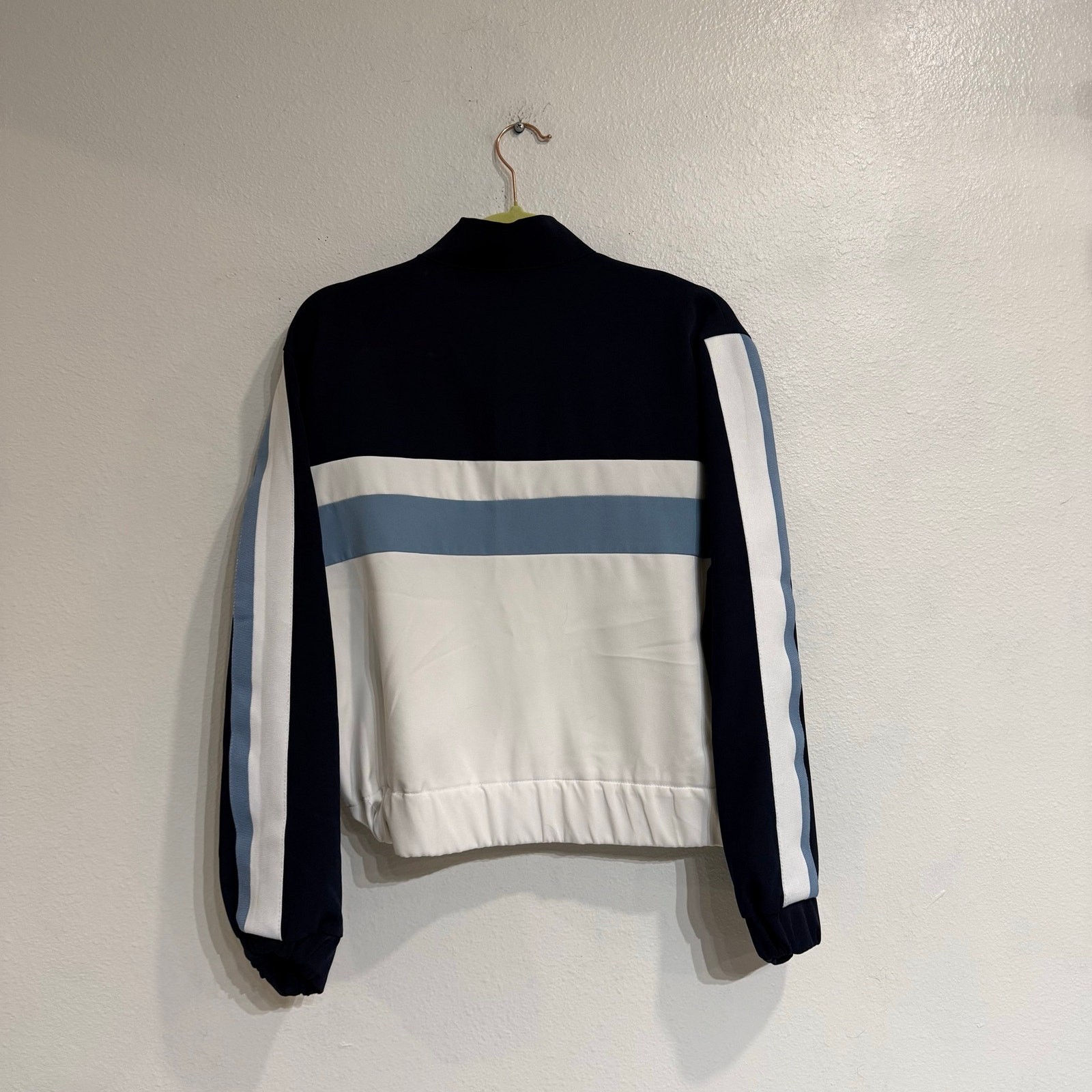 Zara Navy Blue White Colorblock Cropped Track Jacket Sz M image 9