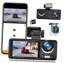 Dash Camera, 3 Channel Dash Cam Front and Rear, Full HD Dash Camera for Cars