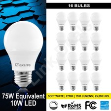 16 Bulbs Maxlite 75W Equivalent 10W LED Light Bulb Soft White 2700K Dimmable