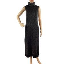 Paige Zoelle Black Gunmetal Metallic Turtleneck Sweater Midi Dress M