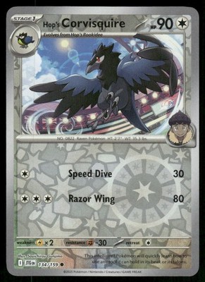 HOP'S CORVISQUIRE 134/159 COMMON JOURNEY TOGETHER POKEMON REVERSE HOLO NEAR MINT