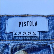 Pistola Distressed Straight Blue Denim Jeans Button Zip 5-Pocket Women's