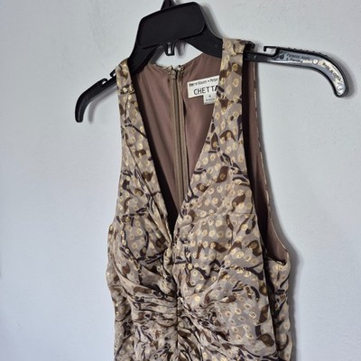 chetta b metallic maxi dress Vintage Chetta B Size 6 Twisted Halter Maxi Silk Dress Gown Metallic Print  Gown