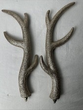 Set Of 7 Decorative Faux Antler Ornaments Rustic Holiday Cabin Decor 5" Glitter