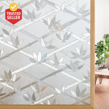 Window Privacy Film Frosted Bamboo Pattern, Removable UV Blocking Stained Glass