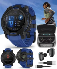 Garmin Instinct 3 Supernova Outdoor GPS Smartwatch 45 mm Black/Blue w/ EarBuds