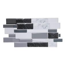 10Pcs 9.4"x4.7" Peel and Stick Backsplash Mable Tile Sticker, Black White Gray