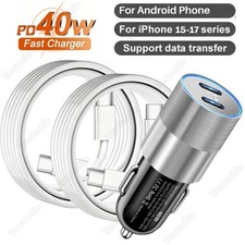 PD 40W Fast Car Charger For iPhone17 17e 16 16e 15 Air Samsung USB-C Type-C Cord