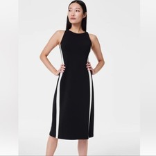 SPANX AirEssentials Side Stripe Tank Midi Dress Black White Soft Comfy Modal S